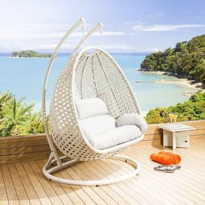 Matilde Double Seater Hanging Swing| With Stand For Outdoor (Off White)