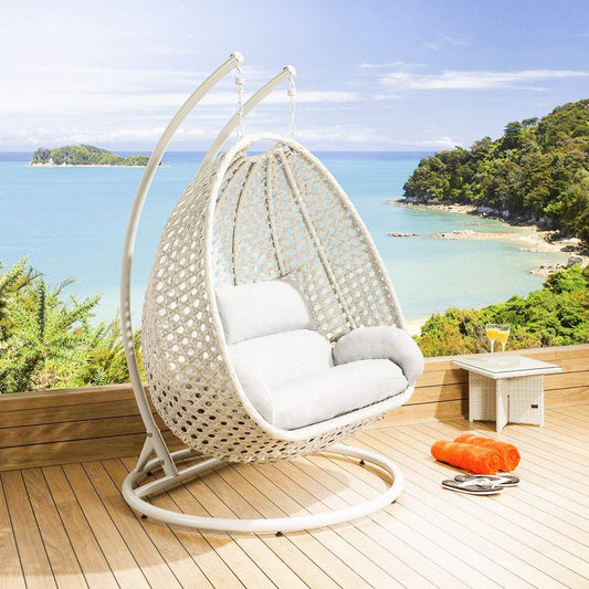 Matilde Double Seater Hanging Swing| With Stand For Outdoor (Off White)