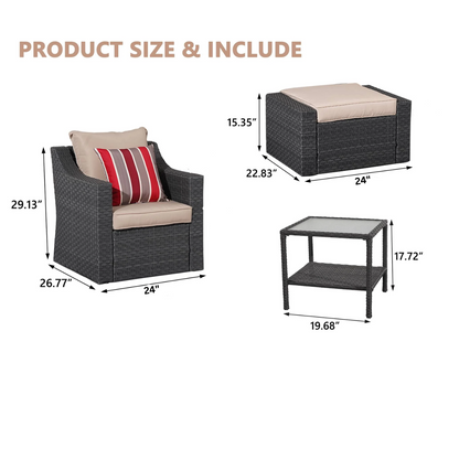 Schulte Outdoor Garden Balcony 4 Seater Sofa Set- Black