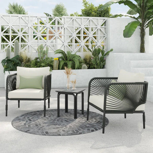 Rizzo Outdoor Patio Set| Durable Garden Furniture-2 Chairs + 1 Table Dark Grey Braided & Rope
