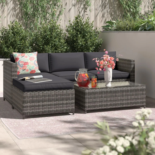 Ortrun Outdoor Garden Balcony 4 Seater Sofa Set- Grey