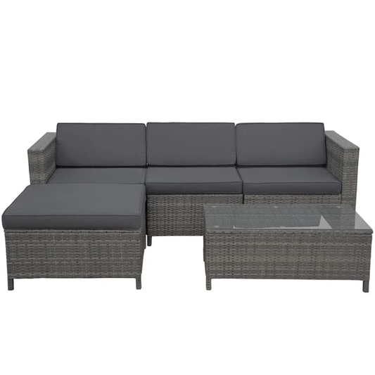 Ortrun Outdoor Garden Balcony 4 Seater Sofa Set- Grey