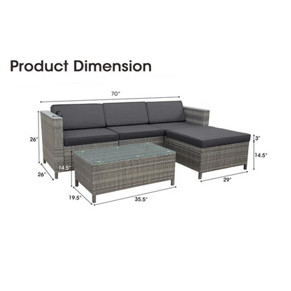 Ortrun Outdoor Garden Balcony 4 Seater Sofa Set- Grey