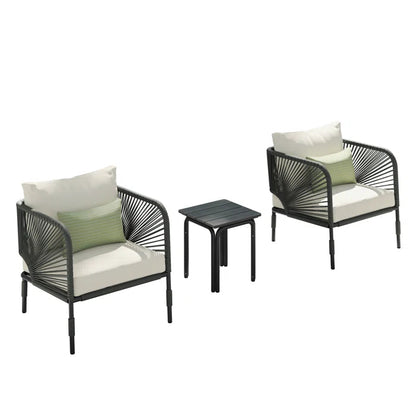 Rizzo Outdoor Patio Set| Durable Garden Furniture-2 Chairs + 1 Table Dark Grey Braided & Rope