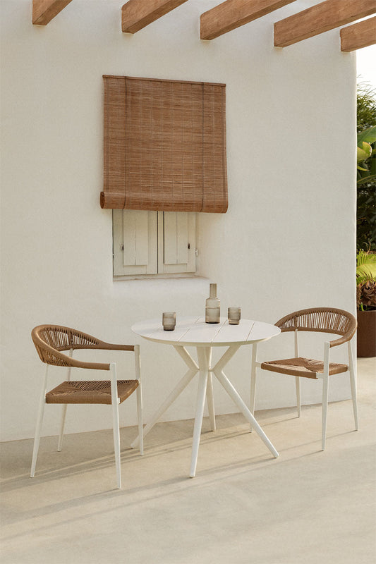 Perla Outdoor Patio Set| Durable Garden Furniture-2 Chairs + 1 Table Dark Tan Braided & Rope