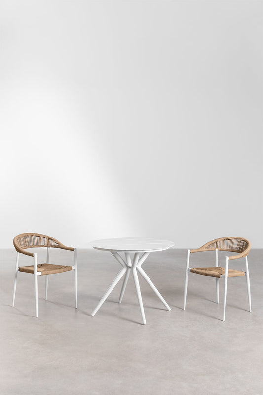 Perla Outdoor Patio Set| Durable Garden Furniture-2 Chairs + 1 Table Dark Tan Braided & Rope