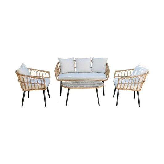 Eilert Outdoor Garden Balcony 4 Seater Sofa Set- Tan