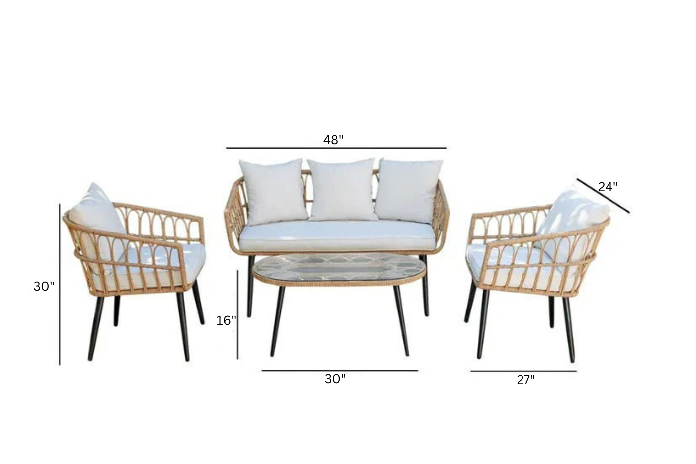 Eilert Outdoor Garden Balcony 4 Seater Sofa Set- Tan