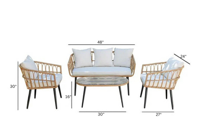 Eilert Outdoor Garden Balcony 4 Seater Sofa Set- Tan