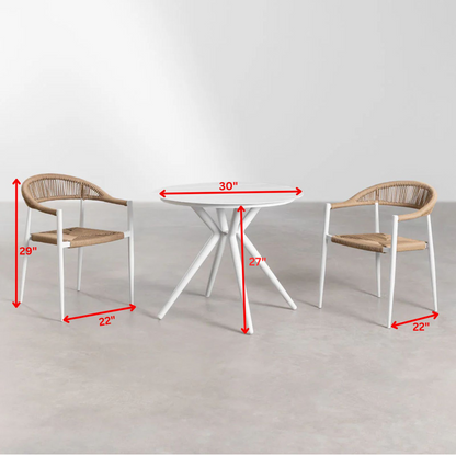 Perla Outdoor Patio Set| Durable Garden Furniture-2 Chairs + 1 Table Dark Tan Braided & Rope