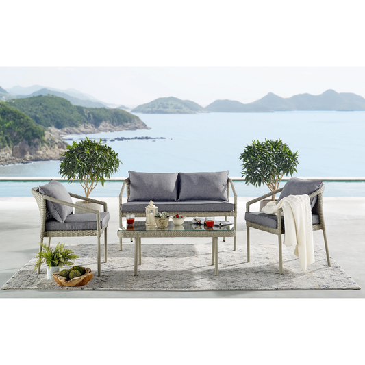 Fabian Outdoor Garden Balcony 4 Seater Sofa Set- Cream