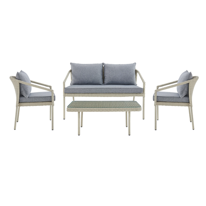 Fabian Outdoor Garden Balcony 4 Seater Sofa Set- Cream