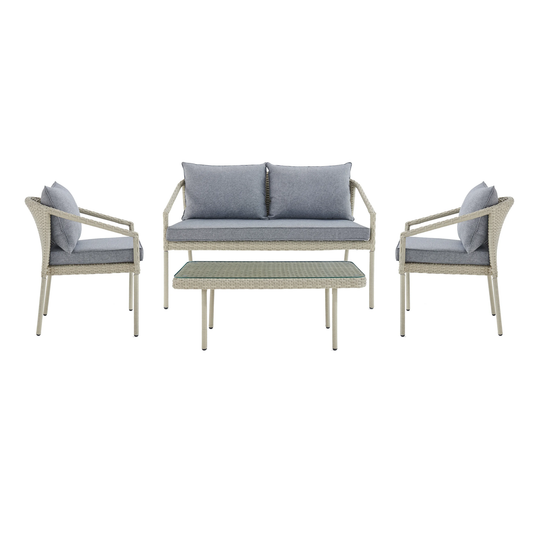 Fabian Outdoor Garden Balcony 4 Seater Sofa Set- Cream