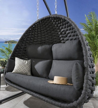 Armelle Double Seater Hanging Swing| With Stand For Outdoor (Dark Grey) Braided and Rope