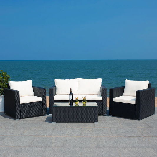 Kilian Outdoor Garden Balcony 4 Seater Sofa Set- Black