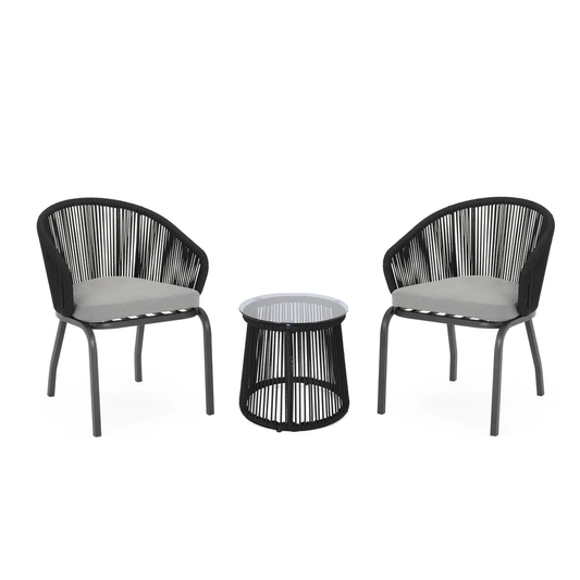 Maurizio Outdoor Patio Set| Durable Garden Furniture-2 Chairs + 1 Table Black Braided & Rope