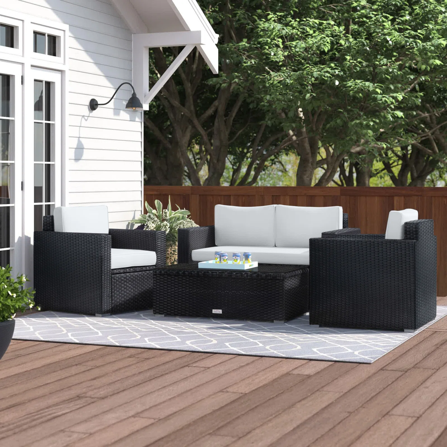 Kilian Outdoor Garden Balcony 4 Seater Sofa Set- Black