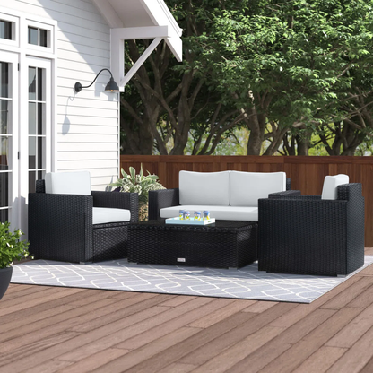 Kilian Outdoor Garden Balcony 4 Seater Sofa Set- Black