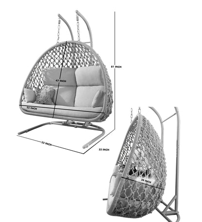 Lydie Double Seater Hanging Swing| With Stand For Outdoor (Natural) Braided and Rope