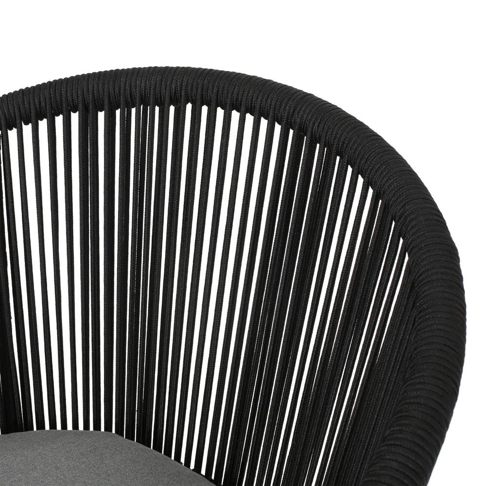 Maurizio Outdoor Patio Set| Durable Garden Furniture-2 Chairs + 1 Table Black Braided & Rope