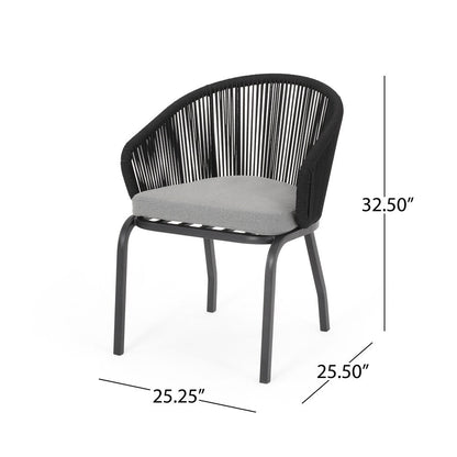 Maurizio Outdoor Patio Set| Durable Garden Furniture-2 Chairs + 1 Table Black Braided & Rope