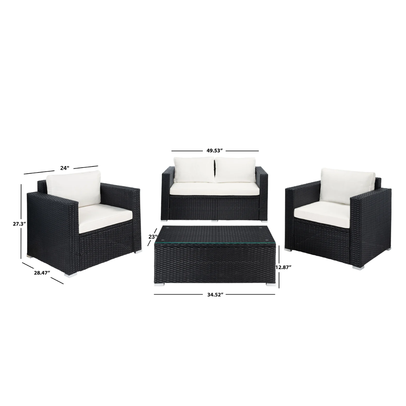 Kilian Outdoor Garden Balcony 4 Seater Sofa Set- Black