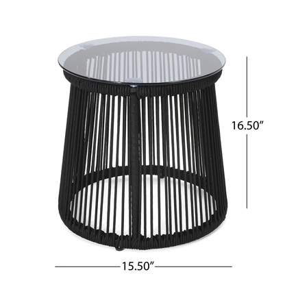 Maurizio Outdoor Patio Set| Durable Garden Furniture-2 Chairs + 1 Table Black Braided & Rope