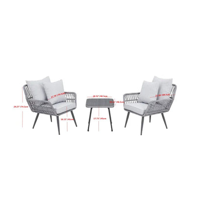 Felice Outdoor Patio Set| Durable Garden Furniture-2 Chairs + 1 Table Grey Braided & Rope