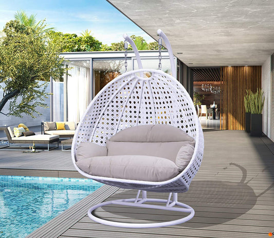 Igerne Double Seater Hanging Swing| With Stand For Outdoor (White)