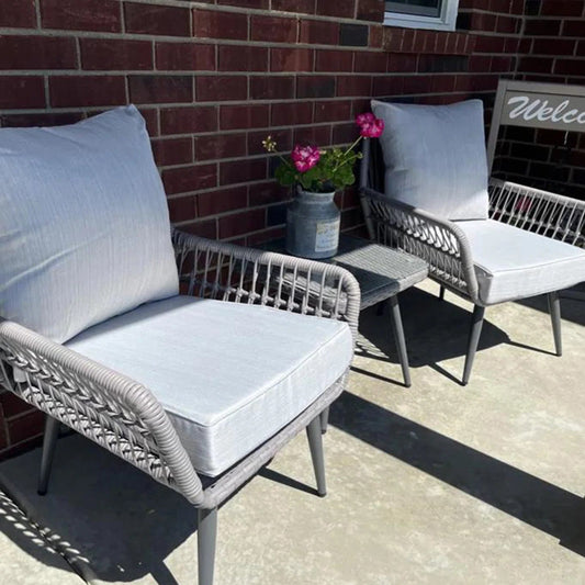 Felice Outdoor Patio Set| Durable Garden Furniture-2 Chairs + 1 Table Grey Braided & Rope