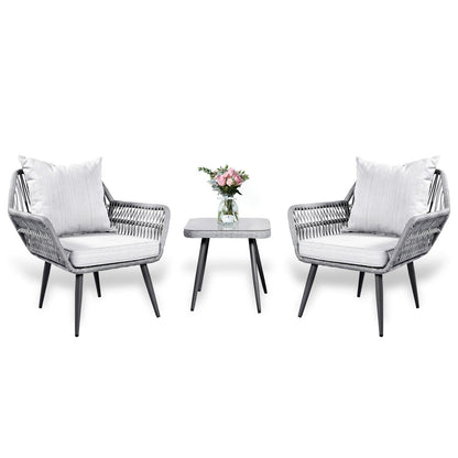 Felice Outdoor Patio Set| Durable Garden Furniture-2 Chairs + 1 Table Grey Braided & Rope