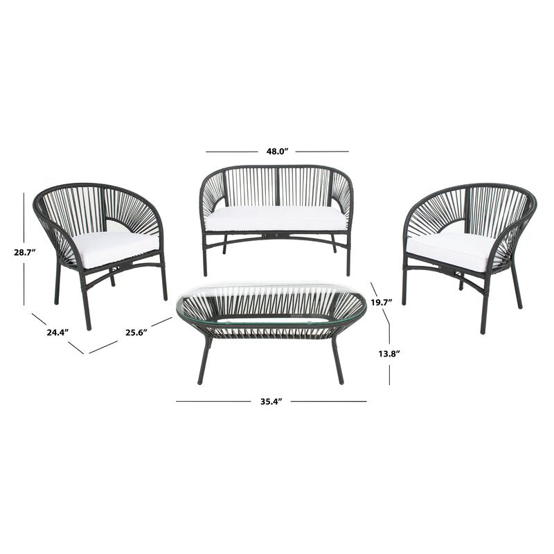 Schmidt Outdoor Garden Balcony 4 Seater Sofa Set- Black