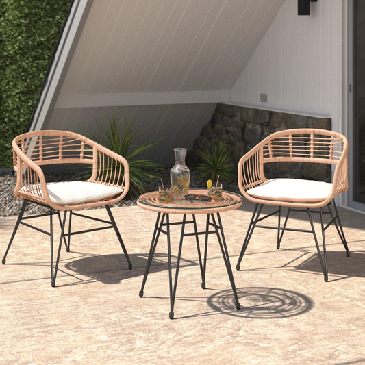 Vorobev Outdoor Patio Set| Durable Garden Furniture-2 Chairs + 1 Table Honey