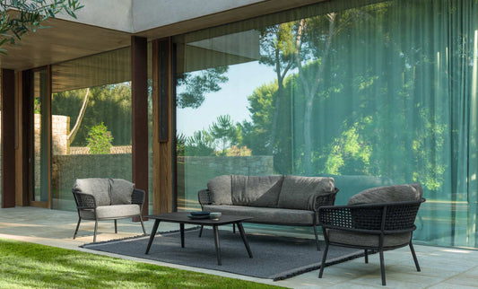 Graf Outdoor Garden Balcony 4 Seater Sofa Set Braided and Rope-Grey