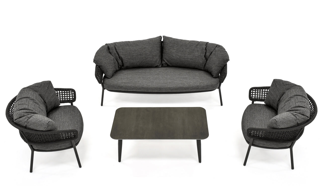 Graf Outdoor Garden Balcony 4 Seater Sofa Set Braided and Rope-Grey