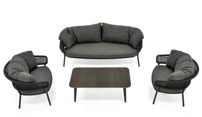 Graf Outdoor Garden Balcony 4 Seater Sofa Set Braided and Rope-Grey