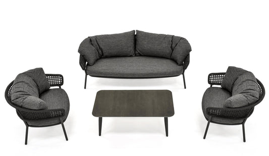 Graf Outdoor Garden Balcony 4 Seater Sofa Set Braided and Rope-Grey