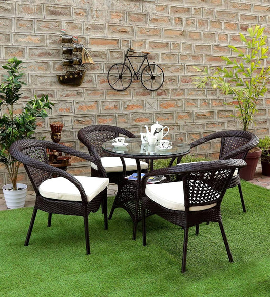 Galano Outdoor Patio Set| Durable Garden Furniture-4 Chairs + 1 Table Brown