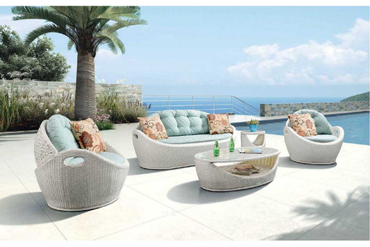Aysel Outdoor Garden Balcony 5 Seater Sofa Set- White