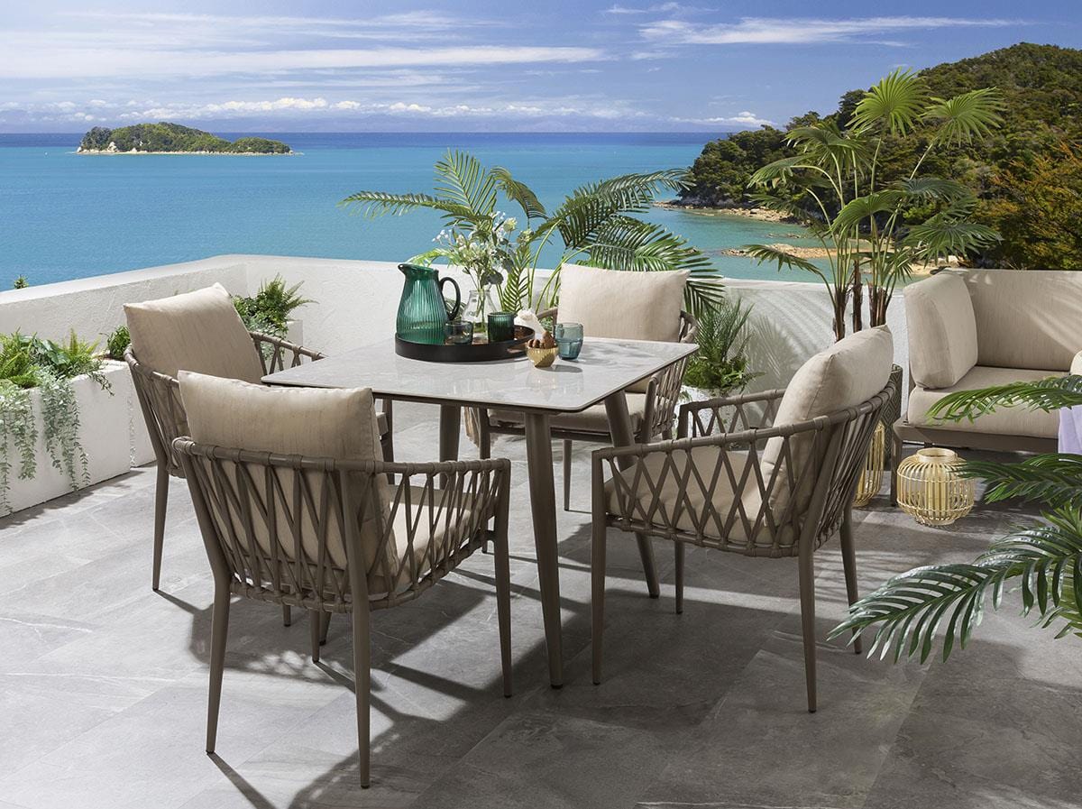Vergil Outdoor Patio Set| Durable Garden Furniture-4 Chairs + 1 Table Braided And Rope Beige