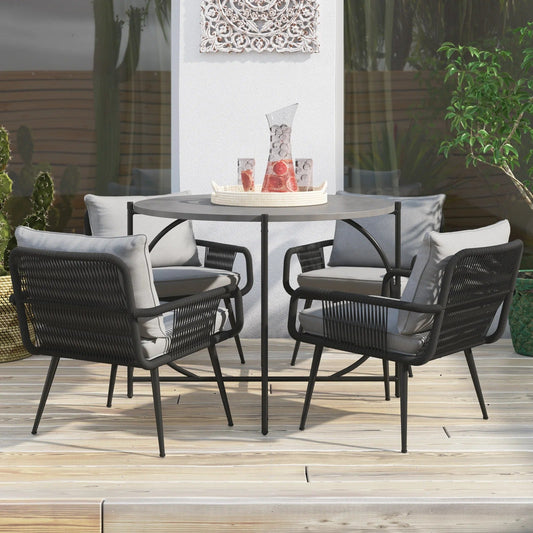 Canal Outdoor Patio Set| Durable Garden Furniture-4 Chairs + 1 Table Braided And Rope Black