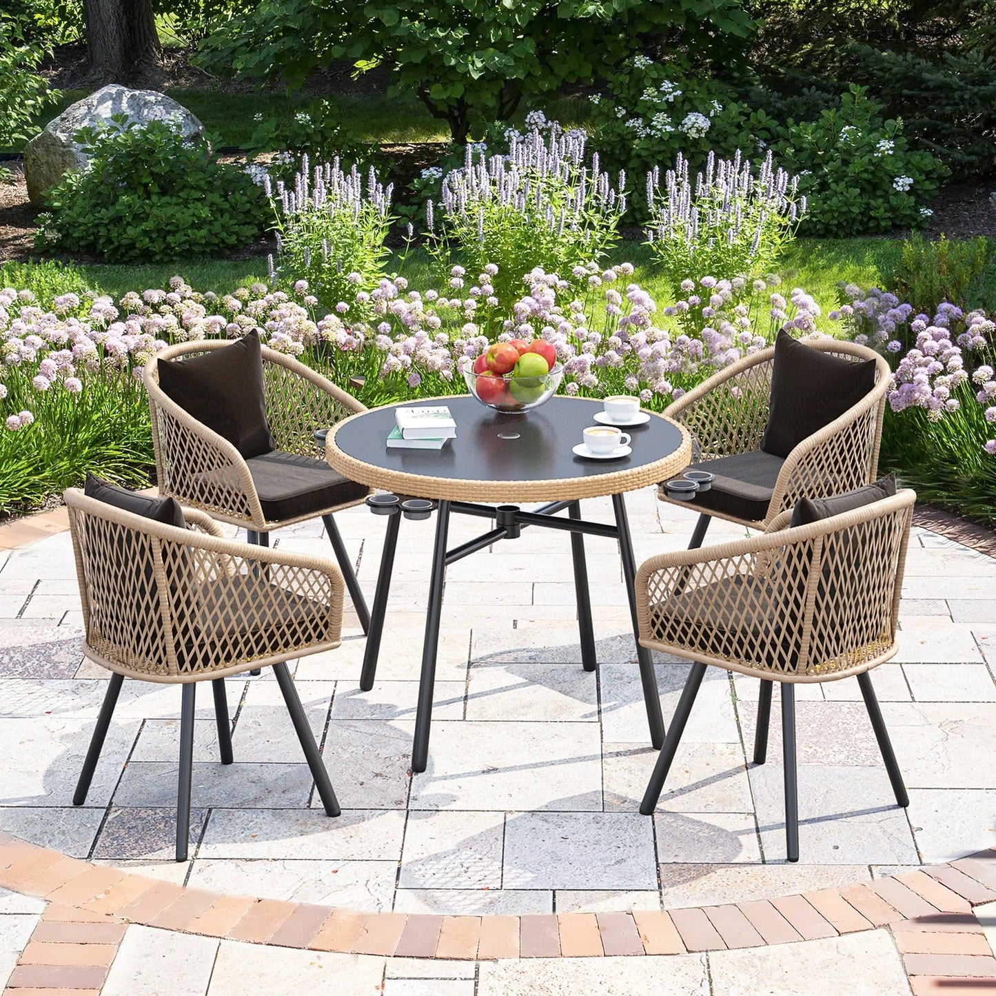 Luis Outdoor Patio Set| Durable Garden Furniture-4 Chairs + 1 Table Honey