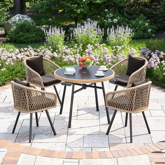 Luis Outdoor Patio Set| Durable Garden Furniture-4 Chairs + 1 Table Honey