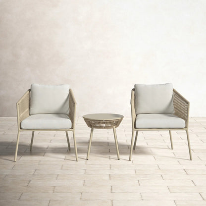 Mateo Outdoor Patio Set| Durable Garden Furniture-2 Chairs + 1 Table Beige Braided & Rope