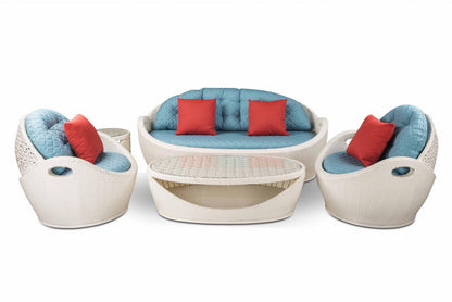 Aysel Outdoor Garden Balcony 5 Seater Sofa Set- White