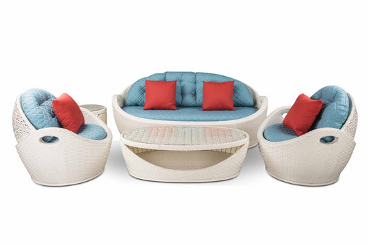 Aysel Outdoor Garden Balcony 5 Seater Sofa Set- White