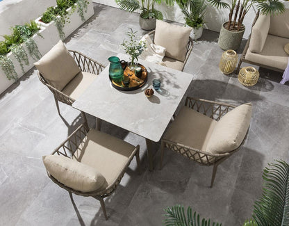 Vergil Outdoor Patio Set| Durable Garden Furniture-4 Chairs + 1 Table Braided And Rope Beige
