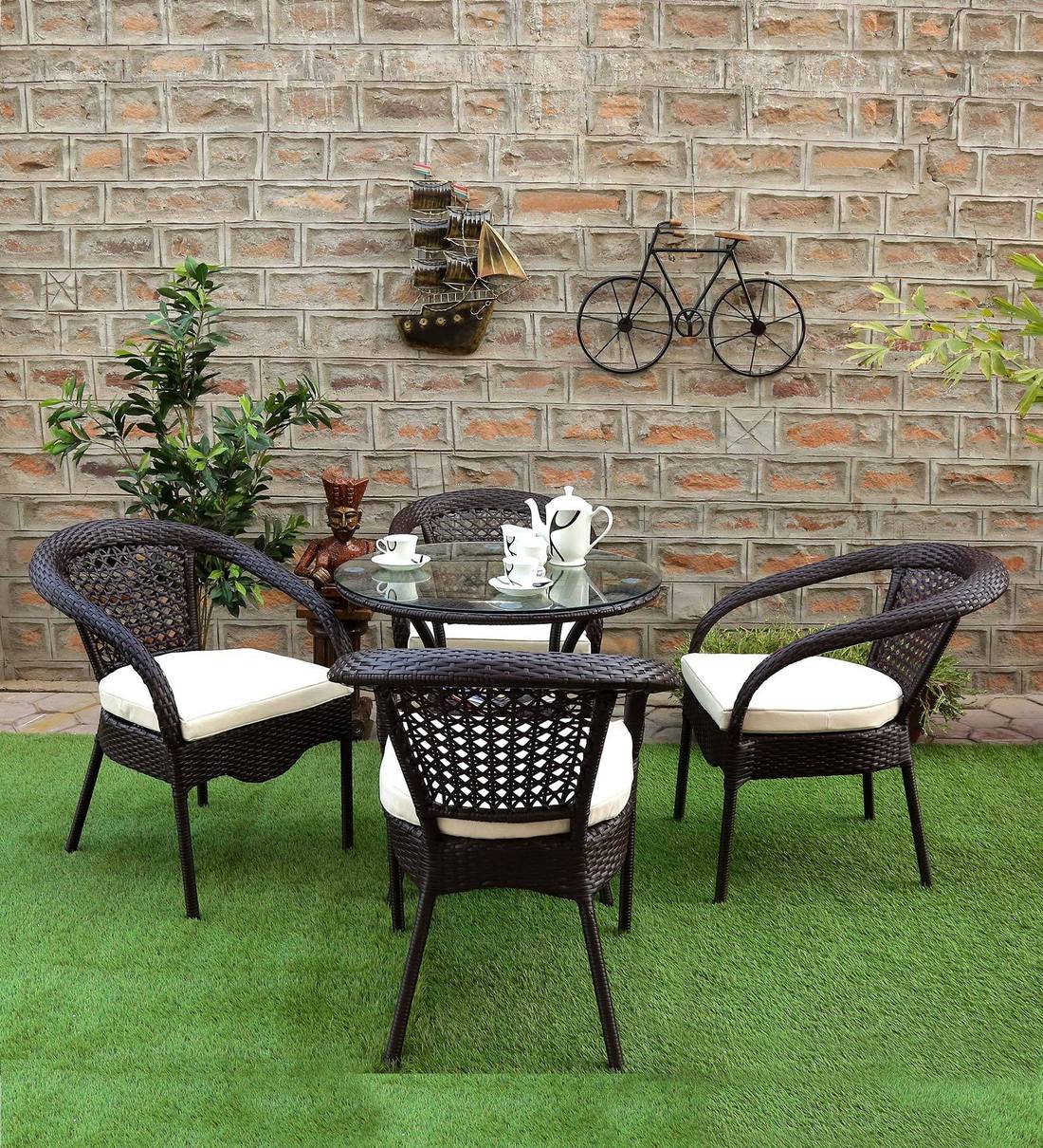 Galano Outdoor Patio Set| Durable Garden Furniture-4 Chairs + 1 Table Brown