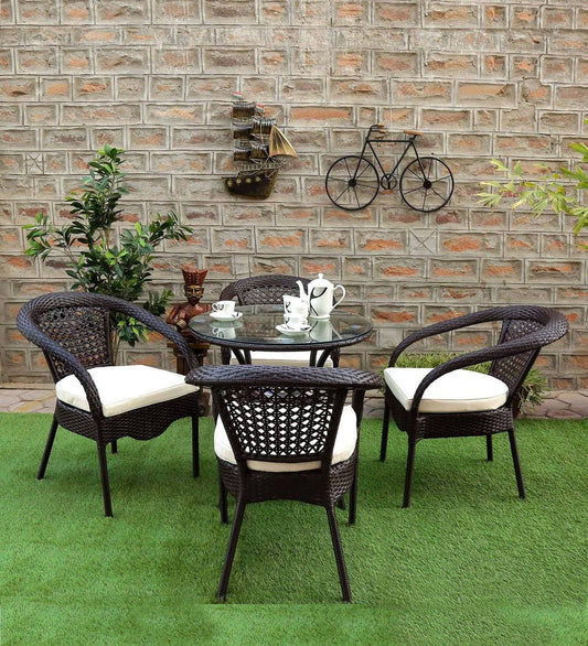 Galano Outdoor Patio Set| Durable Garden Furniture-4 Chairs + 1 Table Brown