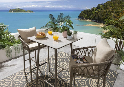 Akihiko Outdoor Bar Set| Durable Garden Furniture-2 Chairs + 1 Table Braided & Rope Beige